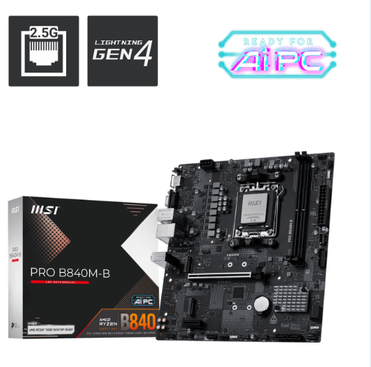 MSI PRO B840M-B DDR5 HDMI PCIe 16X v4.0 AM5 mATX